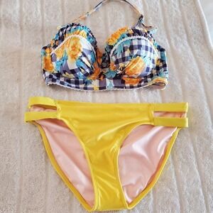 Floozie Frost French Bikini Top 32D Mae‎ Bikini Bottom Small Floral Ruffle